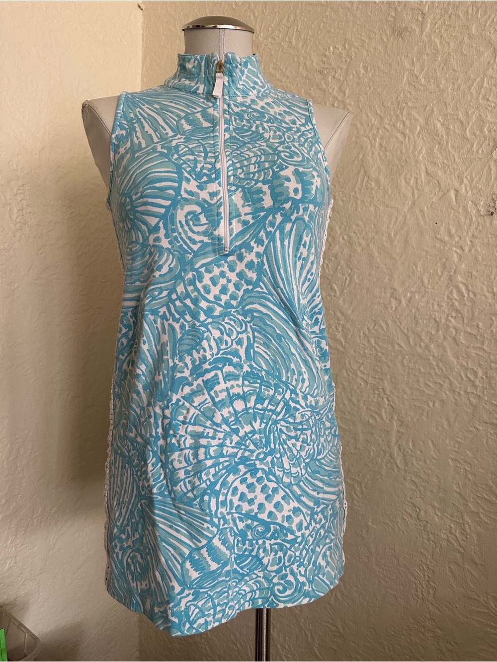 Lilly Pulitzer Girls Skipper Blue White Shell Print Sleeveless Mini Dress 12 14